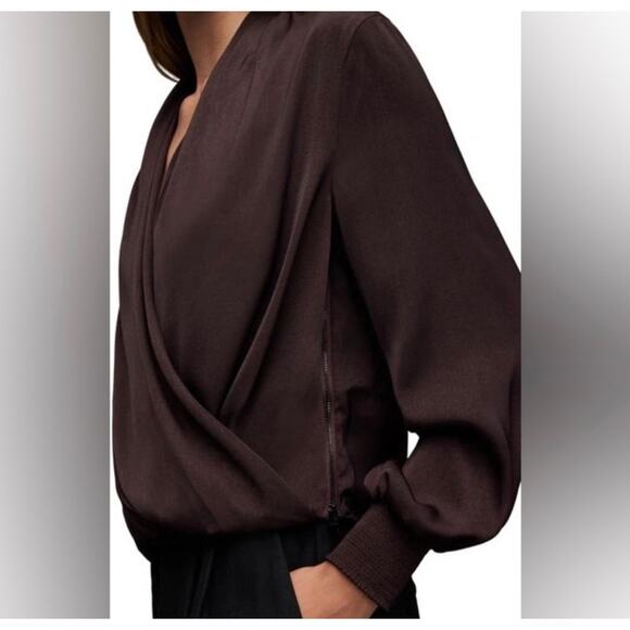 ALL SAINTS Abi Long Sleeve Draped Wrap Over Top (new - Picture 1 of 8